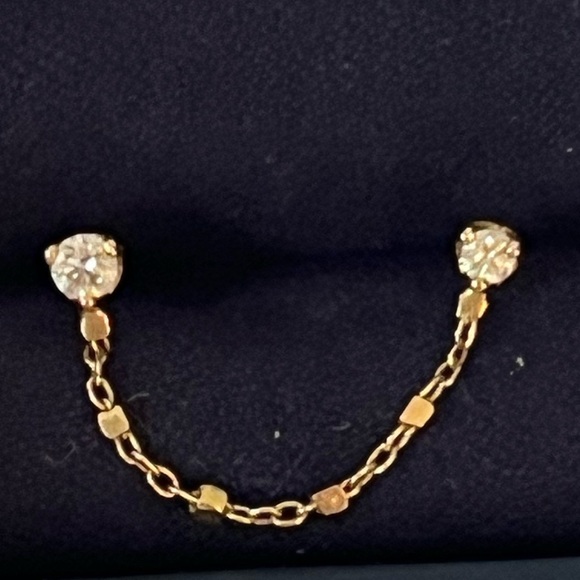 Zoe Chicco 14k Mixed Prong Diamond Double Stud Square Bead Chain Earring - Picture 2 of 4